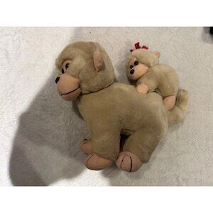 Vintage Set of Mommy And Baby Monkey Stuffed Plush Cream Gorilla Monkey 10in